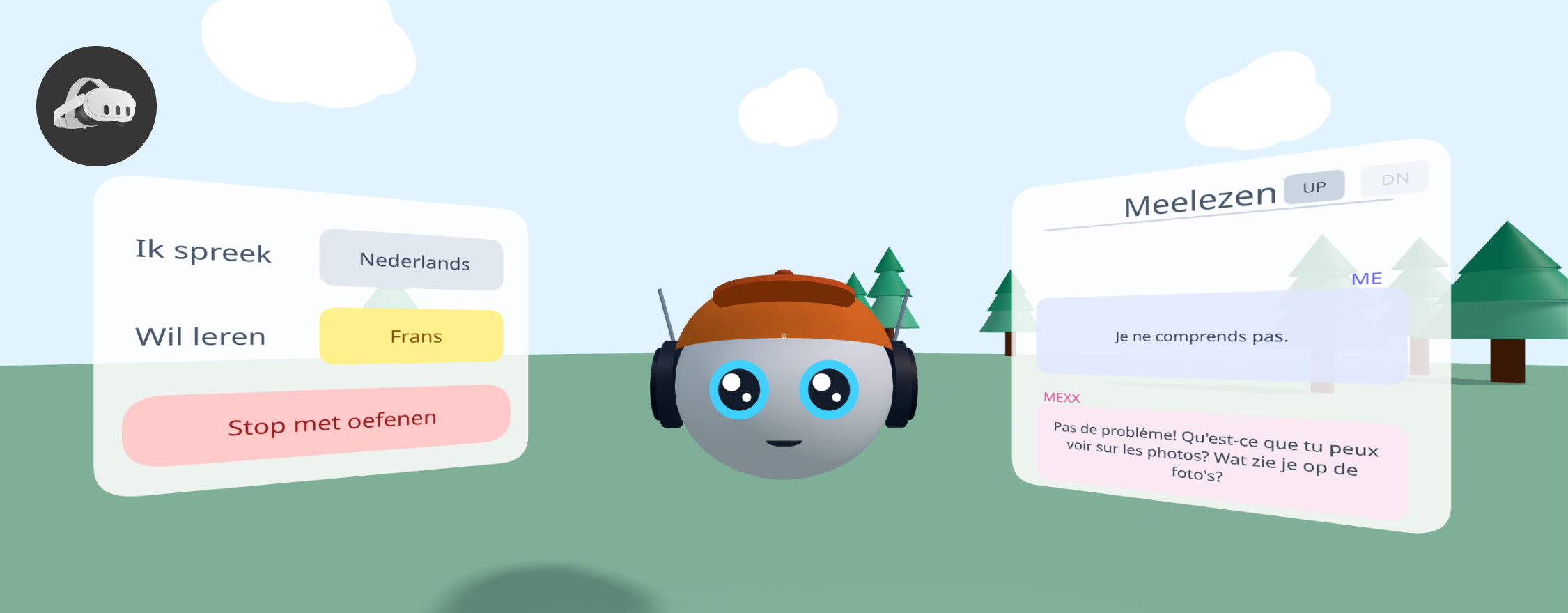 VR app met zwevende avatar als taaldocent
